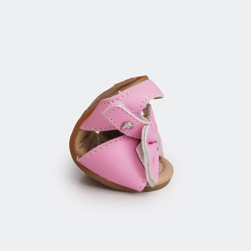 Sandália de Bebê Nana Laço Rosa Bale e Prata