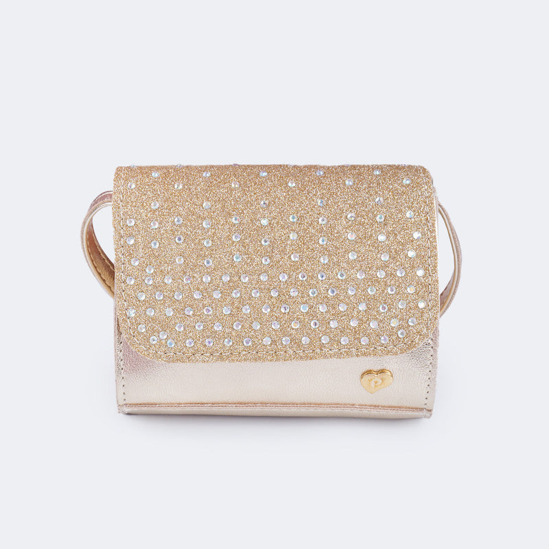 Bolsa Infantil Feminina Strass Dourada