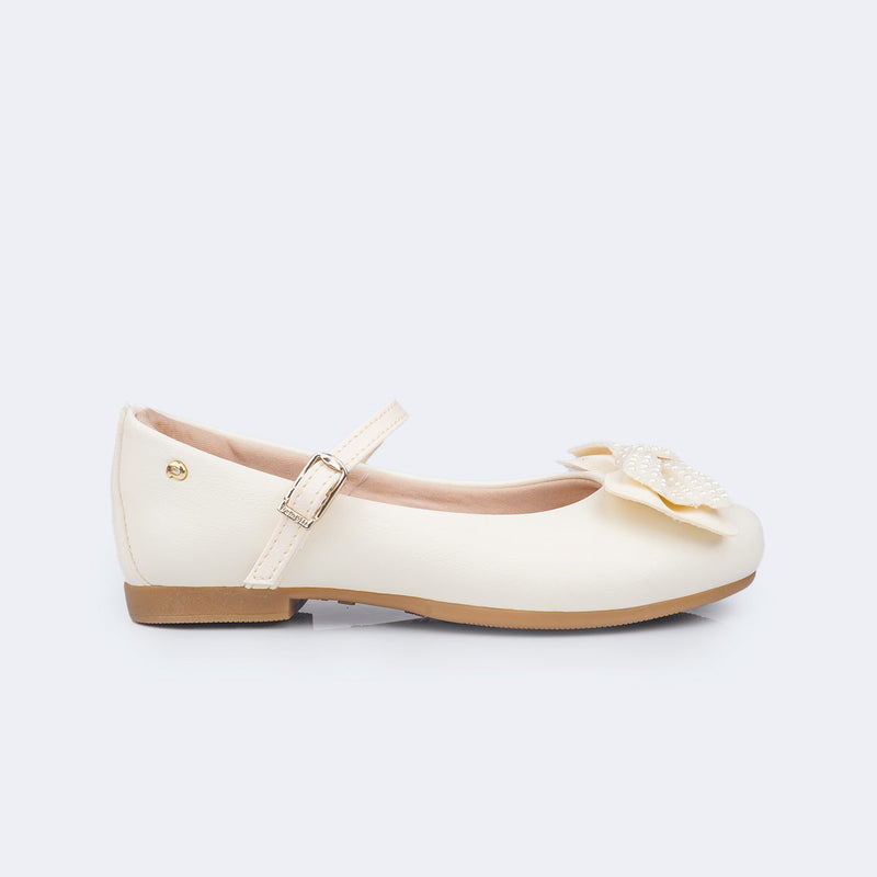 Sapato Infantil Feminino Pampili Angel Laço com Pérolas Off White