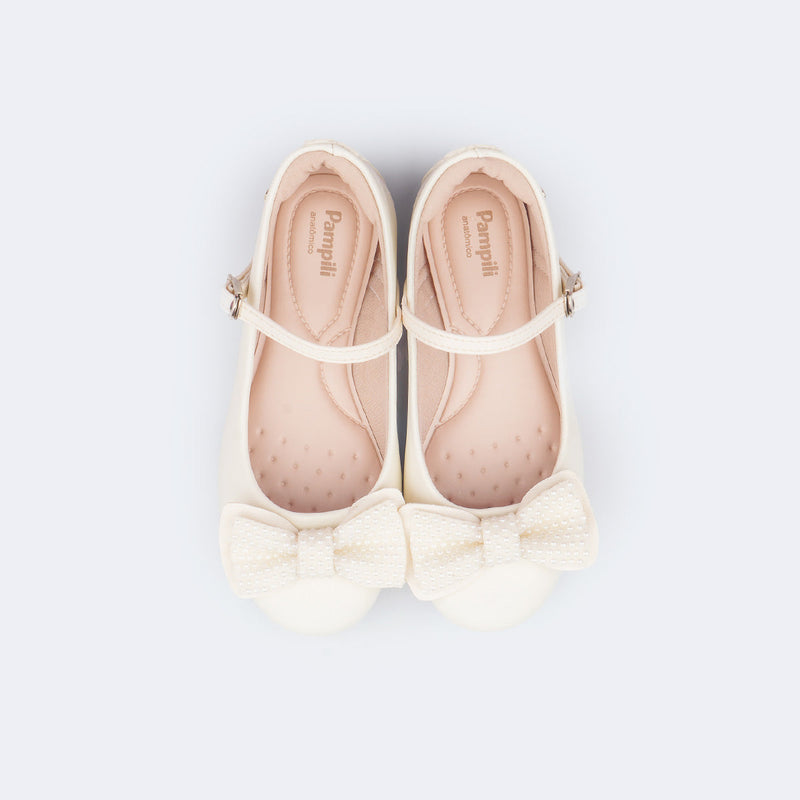 Sapato Infantil Feminino Pampili Angel Laço com Pérolas Off White