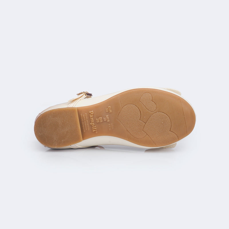 Sapato Infantil Feminino Pampili Angel Laço com Pérolas Off White