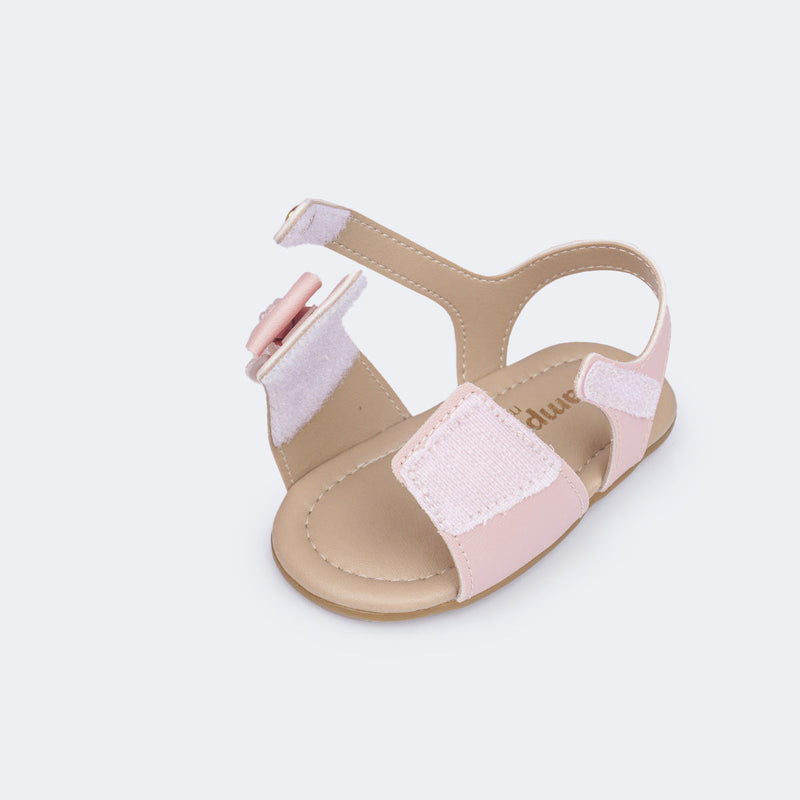 Sandália de Bebê Pampili Nana Laço com Pérolas Rosa Claro