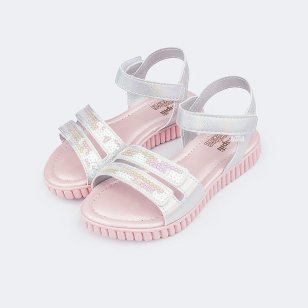 Sandália Infantil Feminina Candy com Paetê Prata