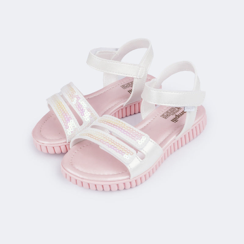 Sandália Infantil Feminina Candy com Paetê Branca