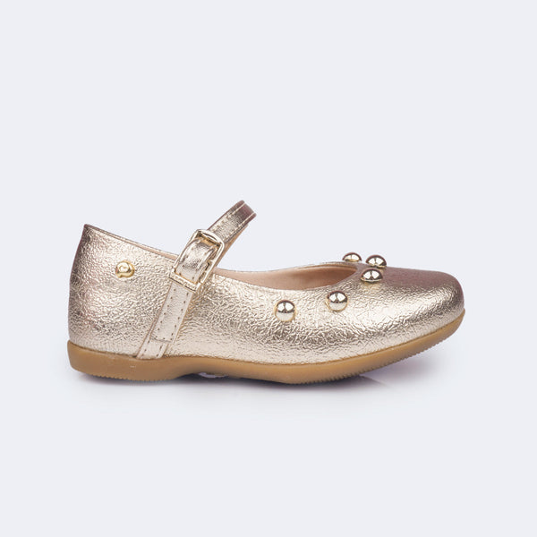 Sapato Infantil Pampili Bailarina Esferas Dourada