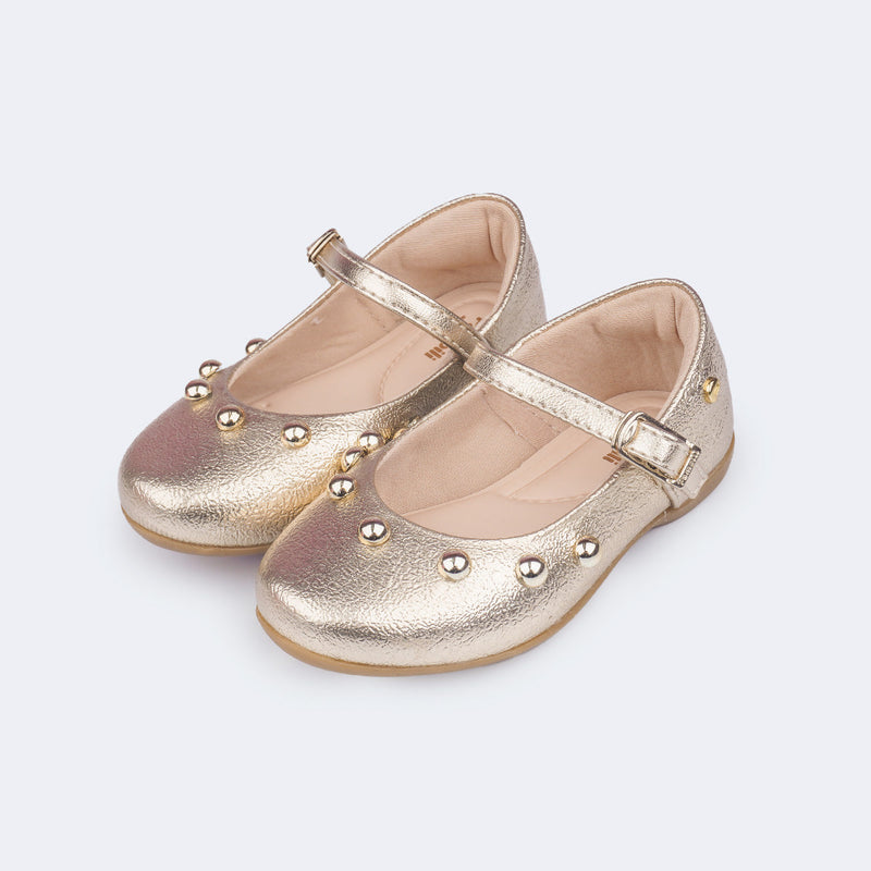 Sapato Infantil Pampili Bailarina Esferas Dourada