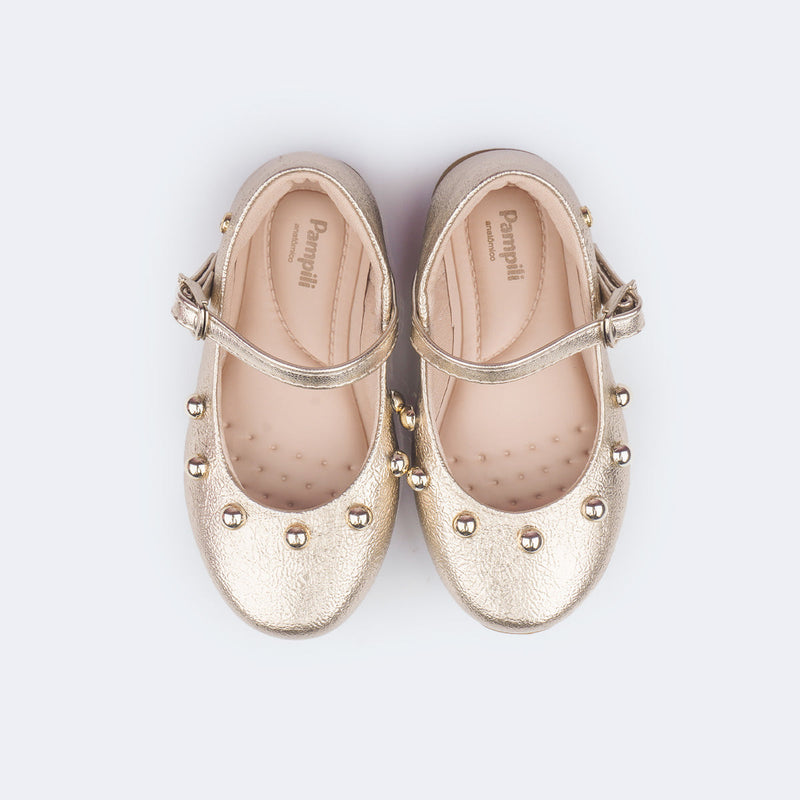 Sapato Infantil Pampili Bailarina Esferas Dourada