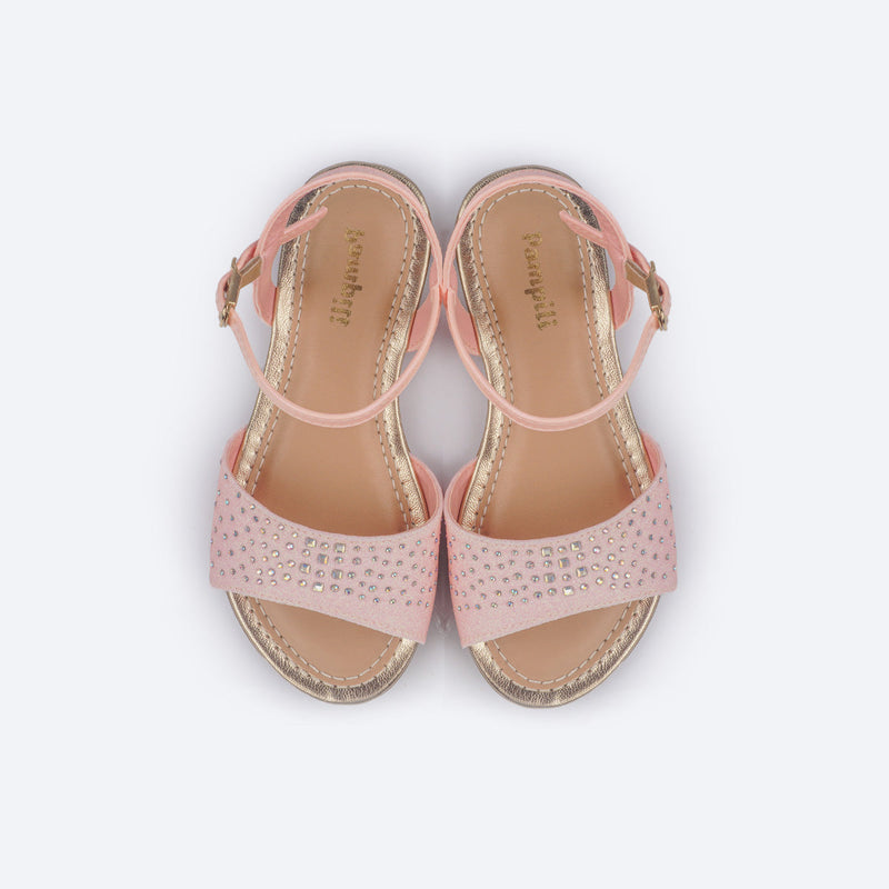 Sandália Infantil Pampili Cherrie Strass Cascata Rosa Glace