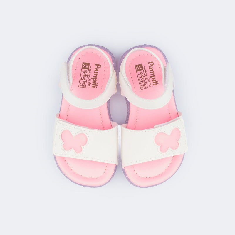 Sandália de Led Infantil Pampili Lulli com Borboleta Branca