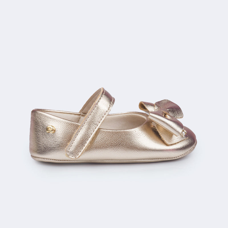 Sapato de Bebê Nina Laço Dourado - Vem Com Faixa de Cabelo!