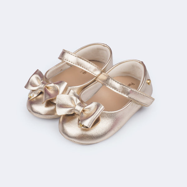 Sapato de Bebê Nina Laço Dourado - Vem Com Faixa de Cabelo!