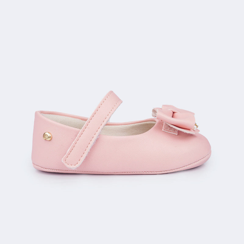 Sapato de Bebê Nina Laço Rosa Claro - Vem Com Faixa de Cabelo!