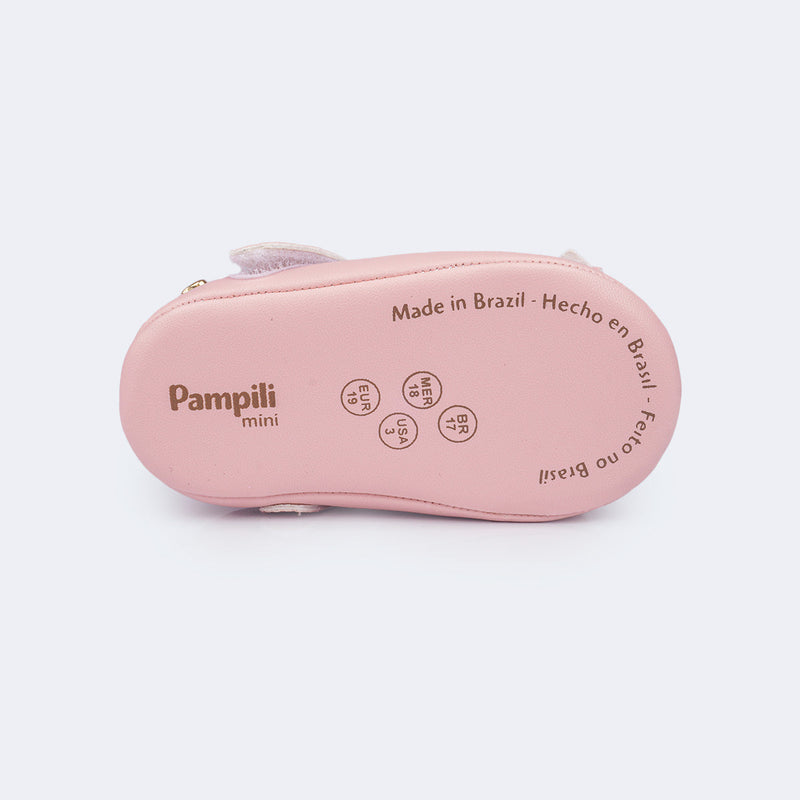 Sapato de Bebê Nina Laço Rosa Claro - Vem Com Faixa de Cabelo!