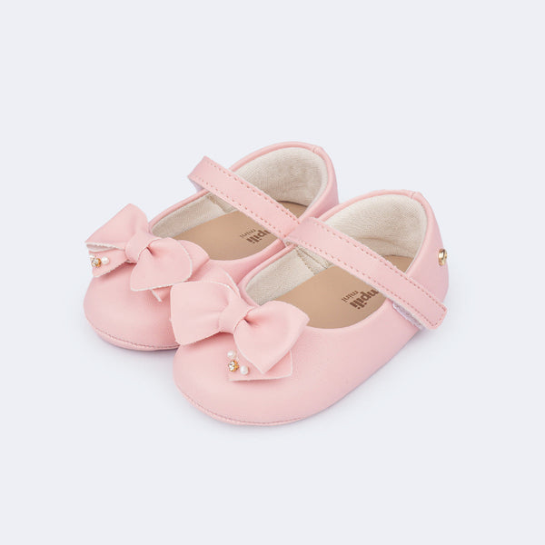 Sapato de Bebê Nina Laço Rosa Claro - Vem Com Faixa de Cabelo!