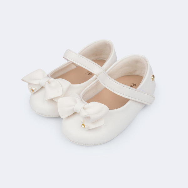 Sapato de Bebê Nina Laço Branco - Vem Com Faixa de Cabelo!