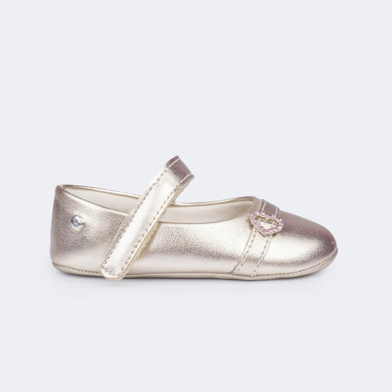 Sapato de Bebê Pampili Nina Coração Perolada Dourado