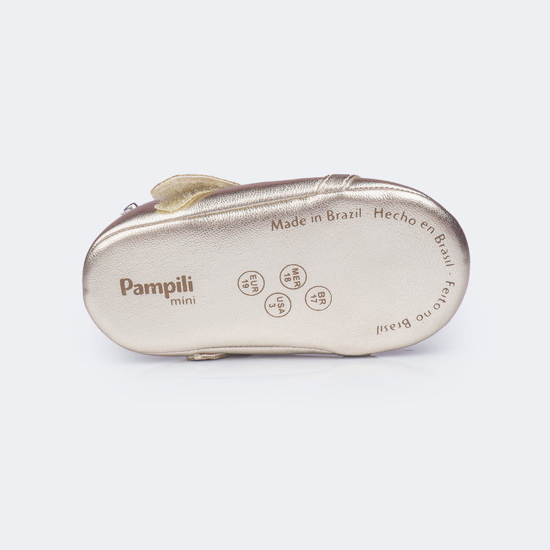 Sapato de Bebê Pampili Nina Coração Perolada Dourado