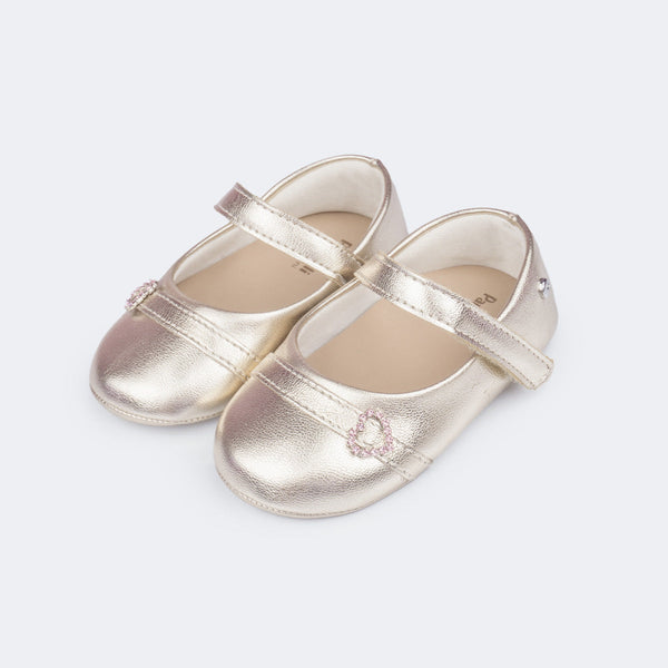 Sapato de Bebê Pampili Nina Coração Perolada Dourado