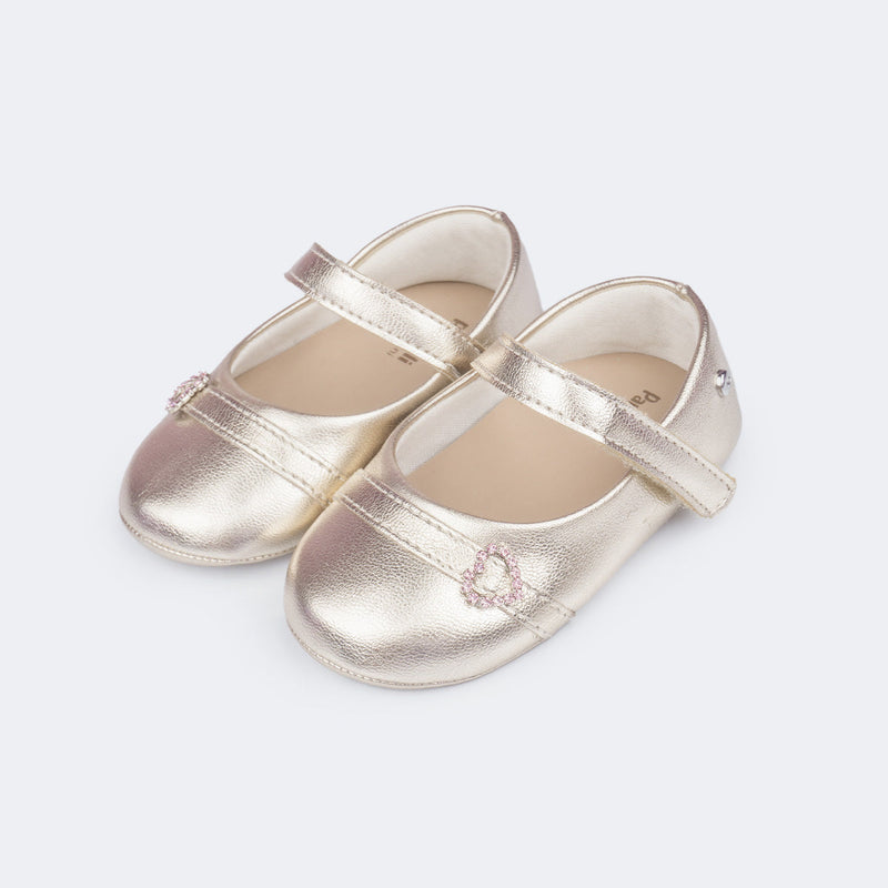 Sapato de Bebê Pampili Nina Coração Perolada Dourado