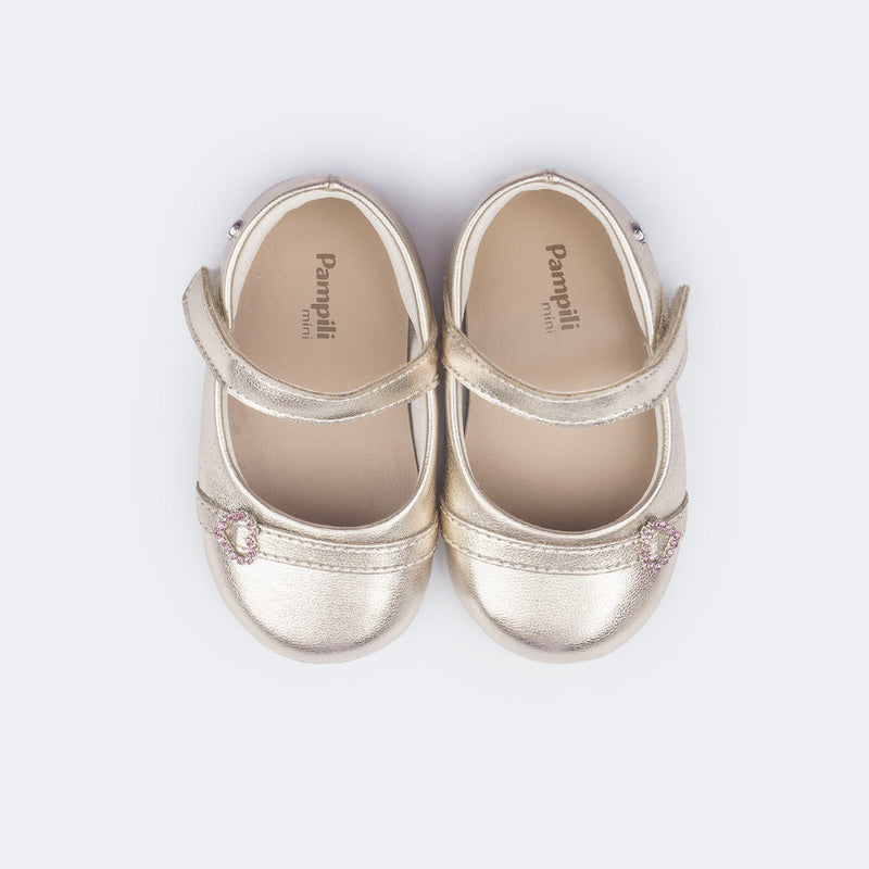 Sapato de Bebê Pampili Nina Coração Perolada Dourado