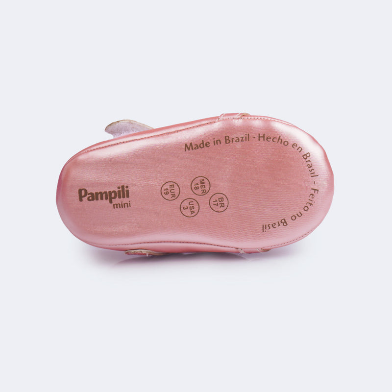 Sapato de Bebê Pampili Nina Coração Perolada Rosa