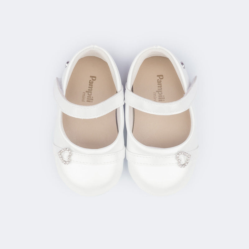 Sapato de Bebê Pampili Nina Coração Perolada Branco
