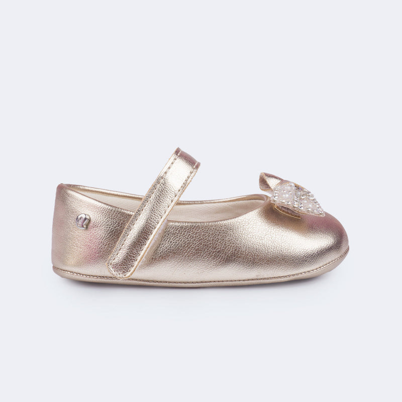 Sapato de Bebê Pampili Nina Laço com Brilho Dourado