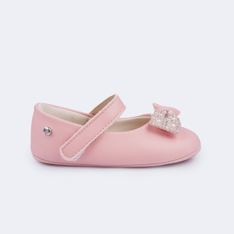 Sapato de Bebê Pampili Nina Laço com Brilho Rosa