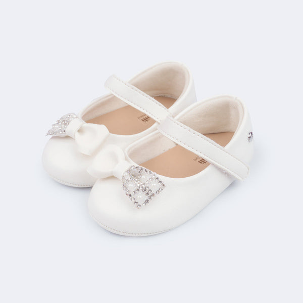 Sapato de Bebê Pampili Nina Laço com Brilho Branco