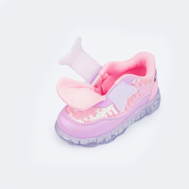 Tênis de Led Infantil Liz Luz Cauda de Sereia Rosa