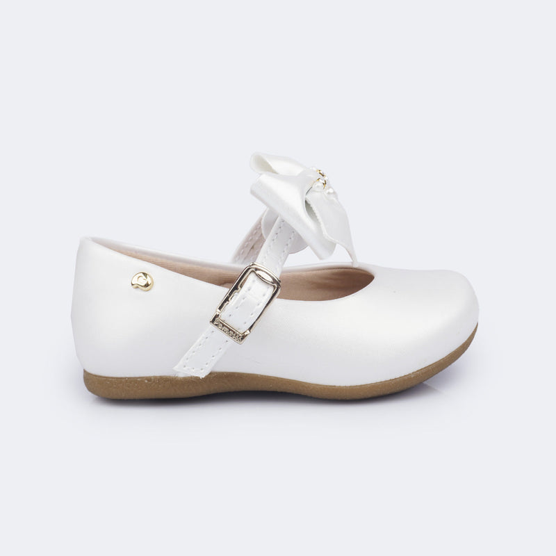 Sapato Infantil Pampili Angel Perolada com Laço Removível Branco