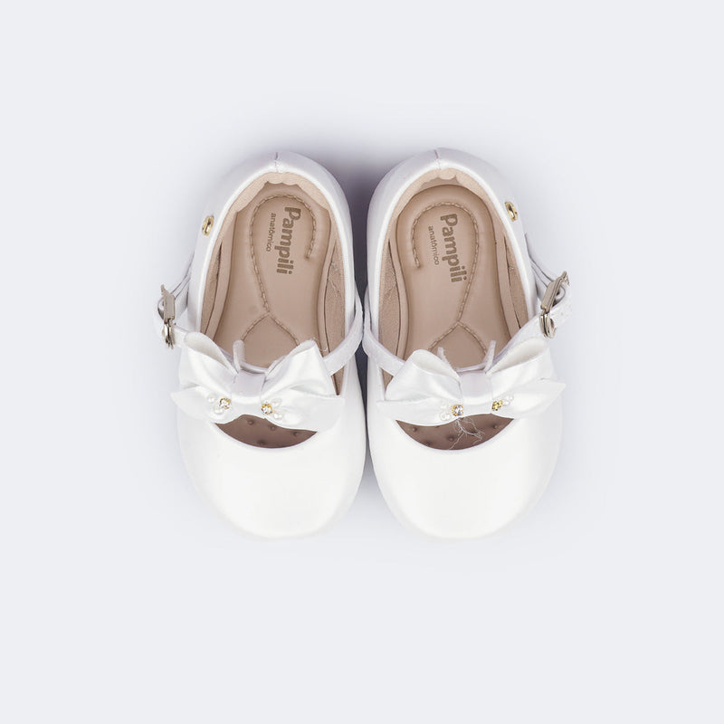 Sapato Infantil Pampili Angel Perolada com Laço Removível Branco