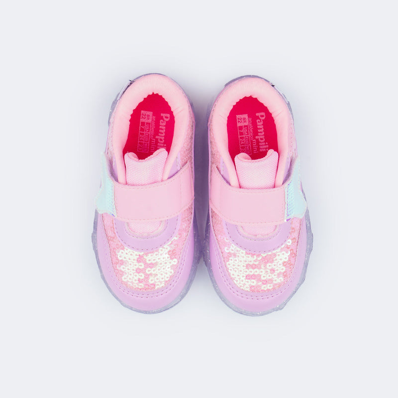 Tênis de Led Infantil Liz Luz Cauda de Sereia Rosa