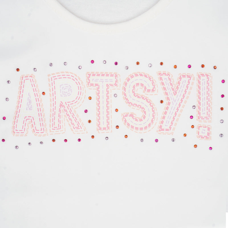 Camiseta Infantil Feminina Artsy Off White e Rosa