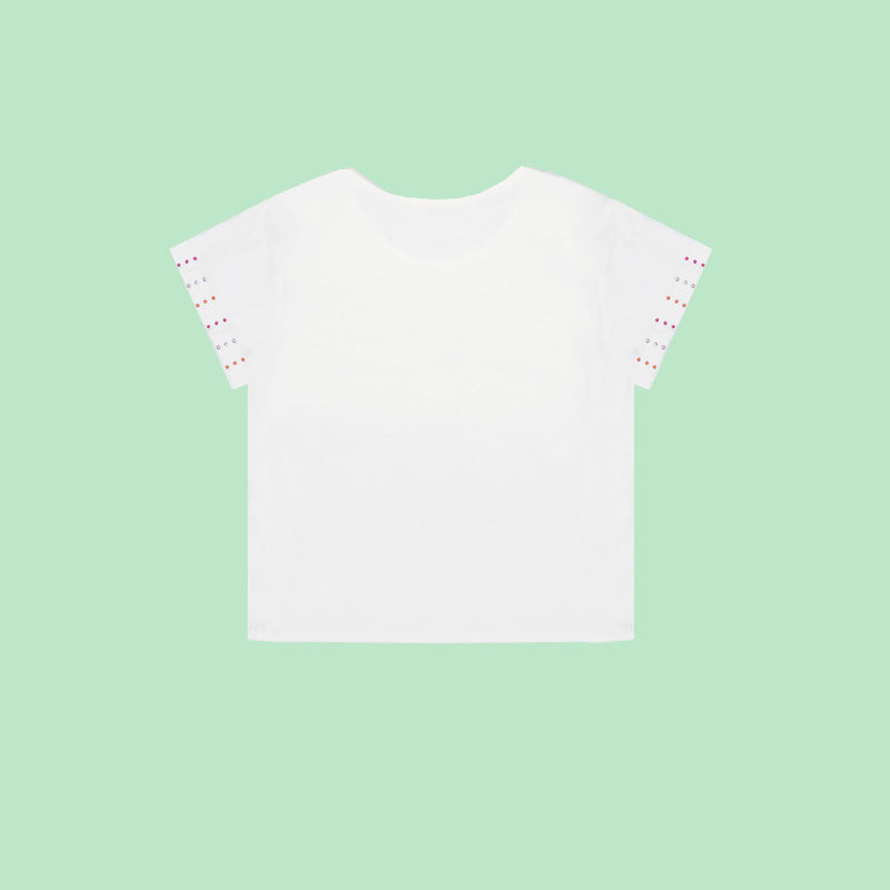 Camiseta Infantil Feminina Artsy Off White e Rosa