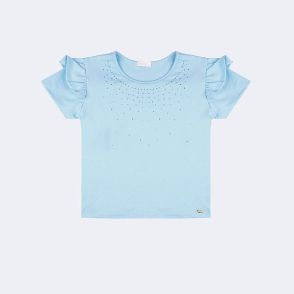 Camiseta Infantil Pampili com Strass Azul Claro