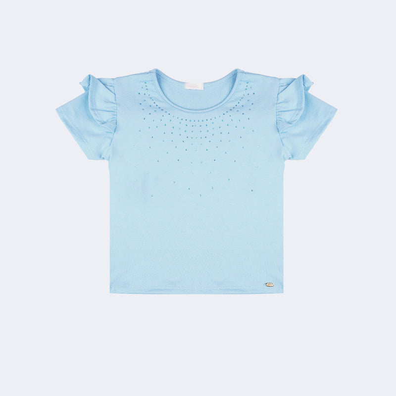 Camiseta Infantil Pampili com Strass Azul Claro