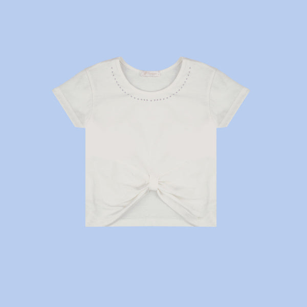 Camiseta Infantil Pampili com Laço Frontal Off White