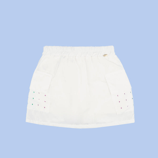 Saia Infantil Pampili Cargo com Hotfix Colorido Off White
