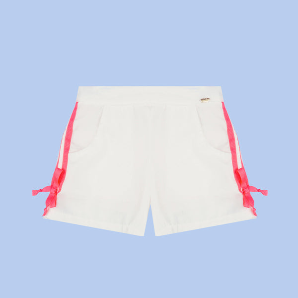 Short Infantil Pampili com Fita Rosa Neon Off White