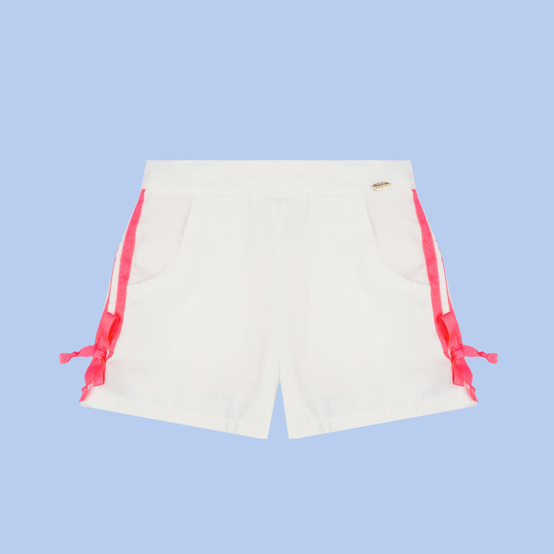 Short Infantil Pampili com Fita Rosa Neon Off White