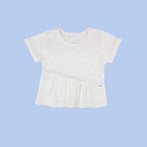 Camiseta Infantil Pampili com Babado Assimétrico Off White