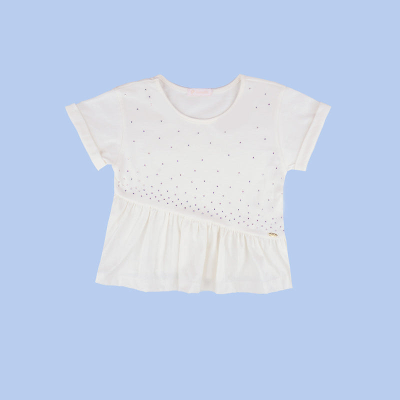 Camiseta Infantil Pampili com Babado Assimétrico Off White