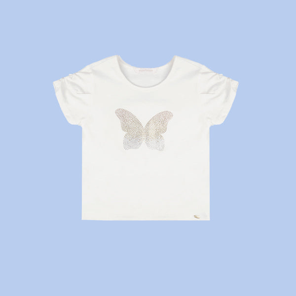Camiseta Infantil Pampili com Borboleta Off White