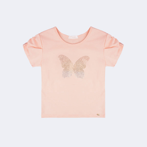 Camiseta Infantil Pampili com Borboleta Pêssego