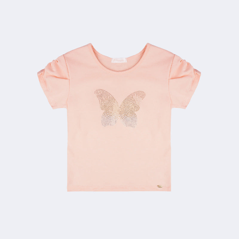 Camiseta Infantil Pampili com Borboleta Pêssego