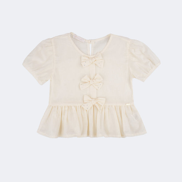Blusa Infantil Pampili com Laços e Babados Pêssego