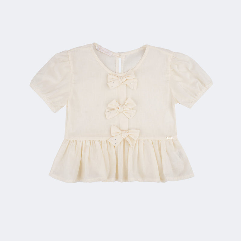 Blusa Infantil Pampili com Laços e Babados Pêssego