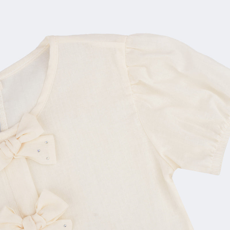Blusa Infantil Pampili com Laços e Babados Pêssego