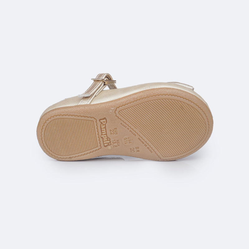 Sapato Infantil Pampili Mini Angel Laço e Tira de Strass Dourado